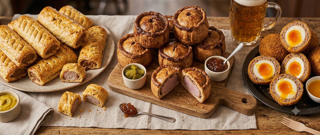 Quality savouries including pies and sausage rolls at The Hop Water Cellar